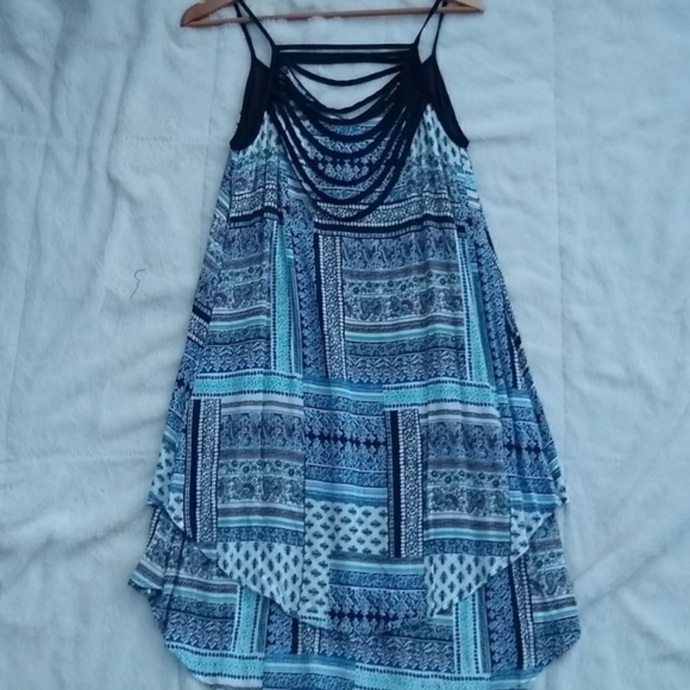 Anthropologie Blue and Black Patterned Dress